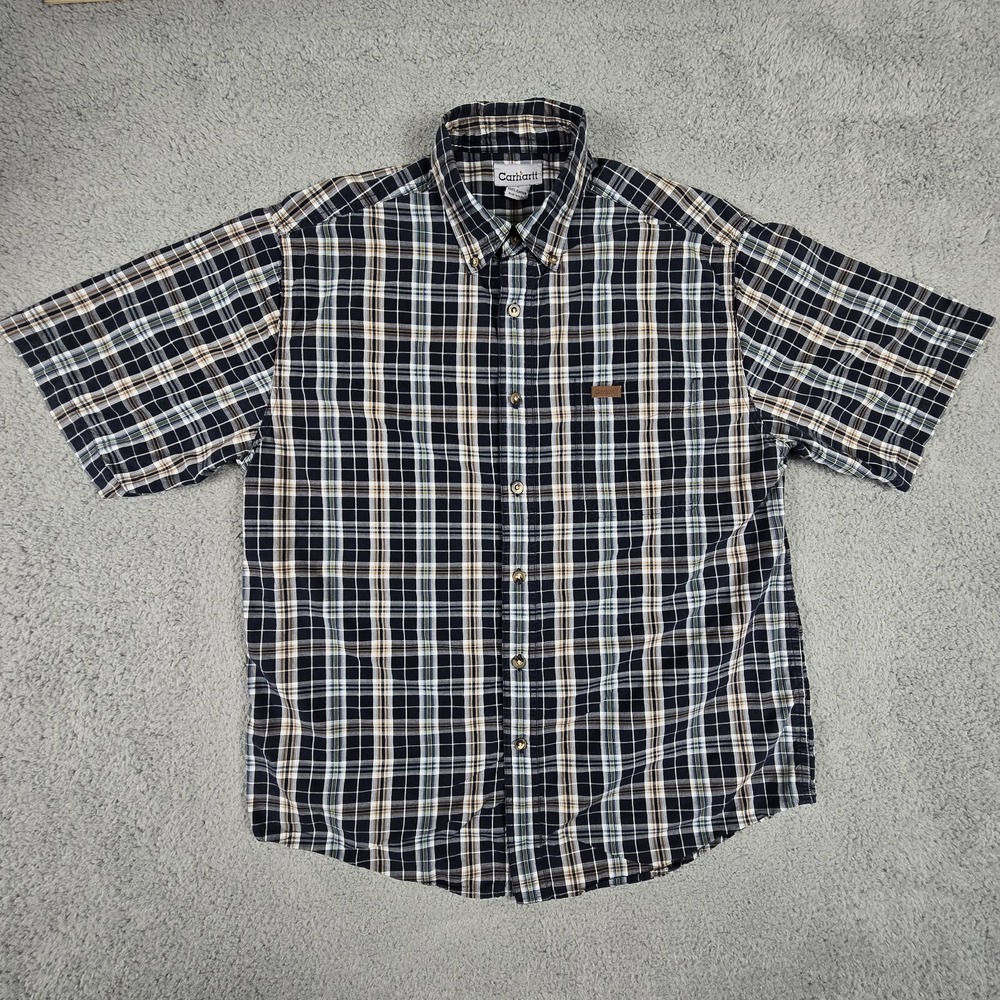Carhartt Shirt Mens Large Plaid Short Sleeve Cotton Button Up - Picture 2 of 12